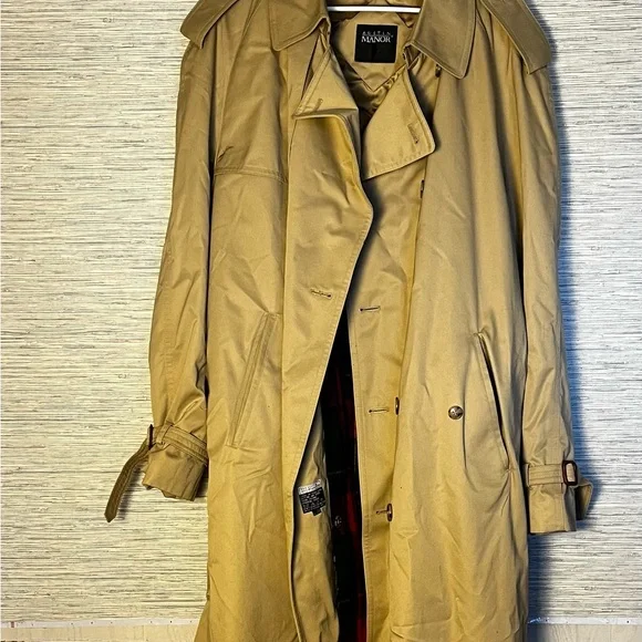 Vintage Austin Manor Belted Khaki Lined Trench Coat Size L (46) - Picture 7 of 8